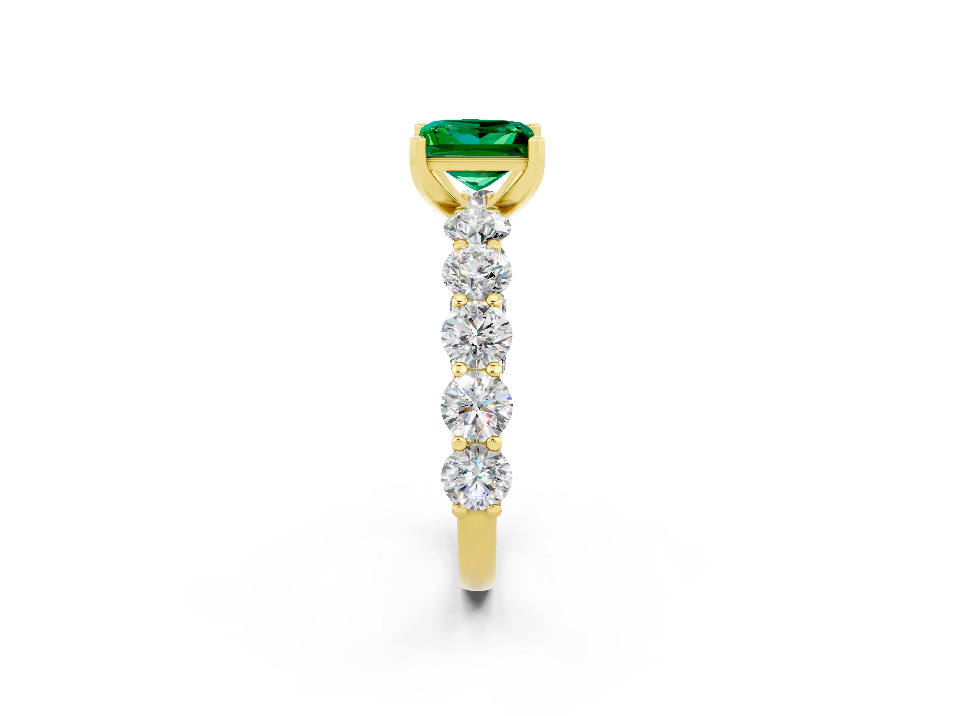 Yellow gold Princess Cut Emerald Prong Setting with Side Stones on a Pave Band_2