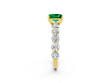 Yellow gold Princess Cut Emerald Prong Setting with Side Stones on a Pave Band_2