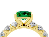 Yellow gold Princess Cut Emerald Prong Setting with Side Stones on a Pave Band_4