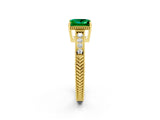 Yellow gold Princess Cut Emerald Ring with Milgrain Pavé Band and Four-Prong Setting_14