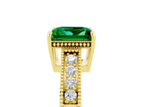 Yellow gold Princess Cut Emerald Ring with Milgrain Pavé Band and Four-Prong Setting_17