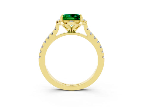 Yellow gold Princess Cut Emerald Ring with Pavé Band and Floral Prong Setting_3