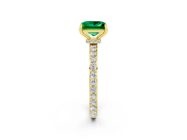 Yellow gold Princess Cut Emerald Pavé Engagement Ring with Round  Accents and Prong Setting