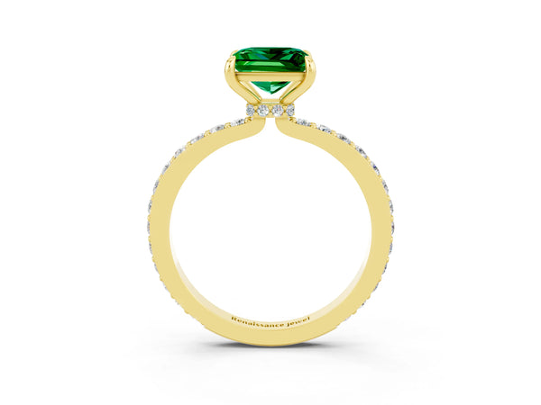 Yellow gold Princess Cut Emerald Pavé Engagement Ring with Round  Accents and Prong Setting