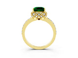 Yellow gold Princess Cut Emerald Scalloped Halo Engagement Ring with Round Shared Prong Band_15