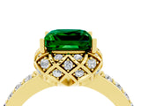 Yellow gold Princess Cut Emerald Scalloped Halo Engagement Ring with Round Shared Prong Band_16