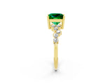 Yellow gold Princess Cut Emerald Scattered Round Accent Ring with Prong Setting_27