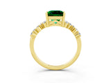 Yellow gold Princess Cut Emerald Scattered Round Accent Ring with Prong Setting_28