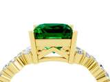 Yellow gold Princess Cut Emerald Scattered Round Accent Ring with Prong Setting_29