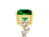 Yellow gold Princess Cut Emerald Scattered Round Accent Ring with Prong Setting_30
