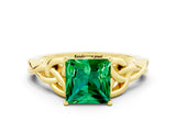 Yellow gold Princess Cut Emerald Solitaire Celtic Knot Ring with Four-Prong Setting_12