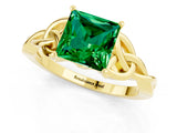 Yellow gold Princess Cut Emerald Solitaire Celtic Knot Ring with Four-Prong Setting_13