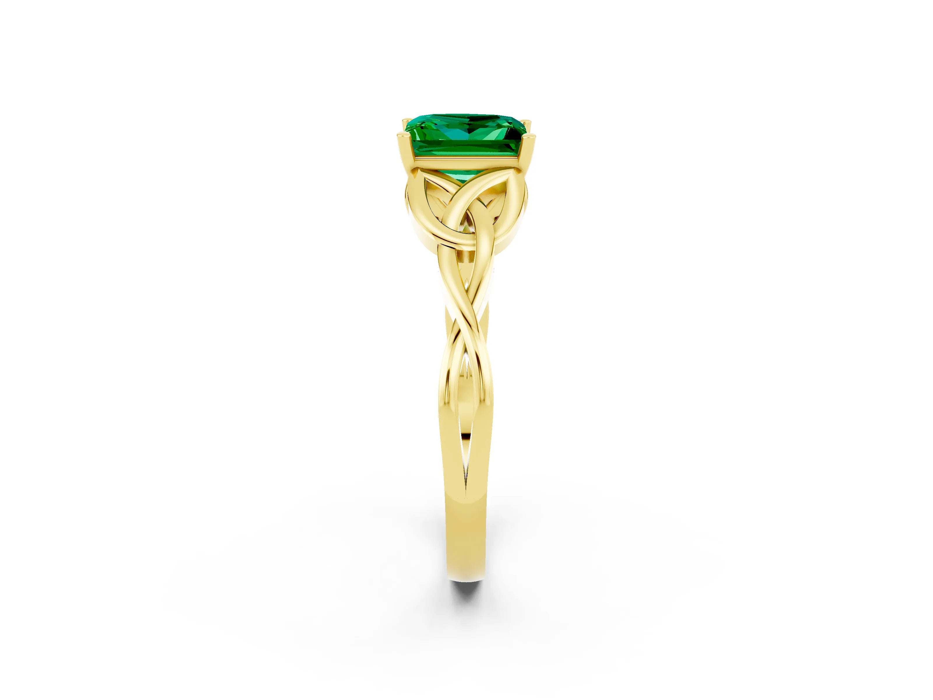 Yellow gold Princess Cut Emerald Solitaire Celtic Knot Ring with Four-Prong Setting_14