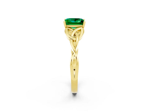 Yellow gold Princess Cut Emerald Solitaire Celtic Knot Ring with Four-Prong Setting_14