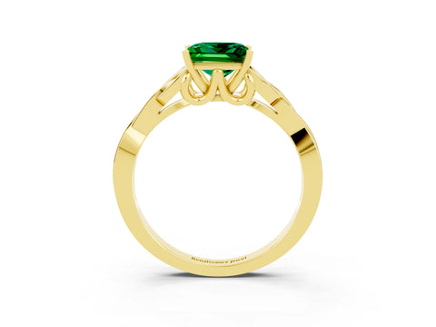 Yellow gold Princess Cut Emerald Solitaire Celtic Knot Ring with Four-Prong Setting_15