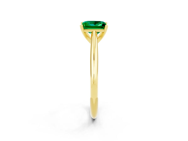 Yellow gold Princess Cut Emerald Solitaire Engagement Ring with Cathedral Setting and Four-Prong Mount