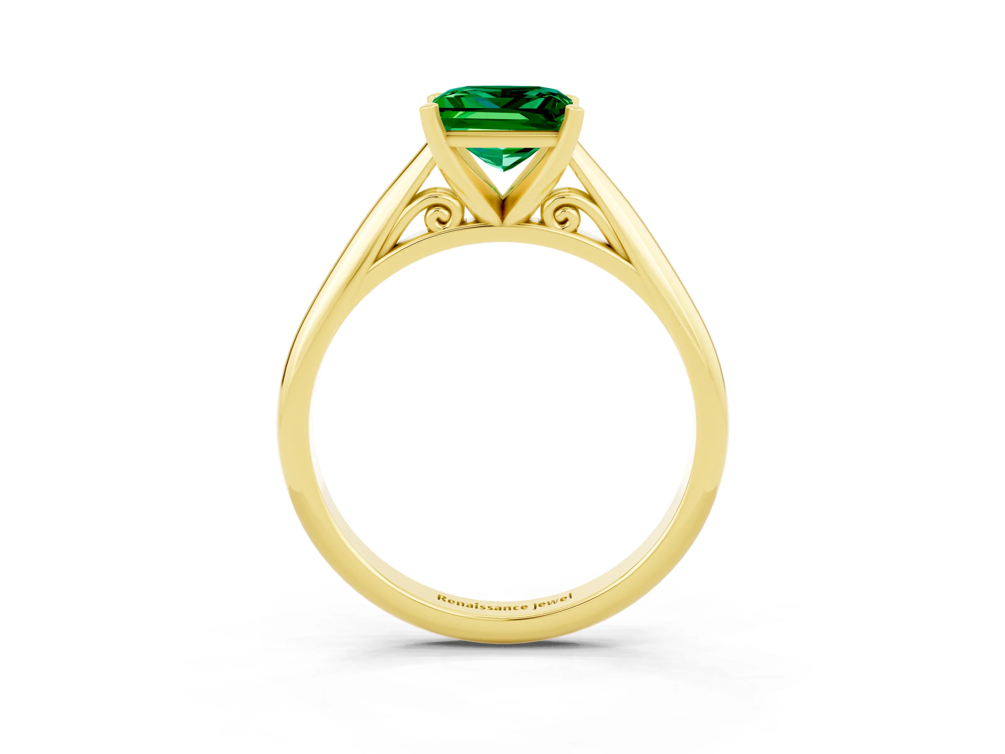 Yellow gold Princess Cut Emerald Solitaire Engagement Ring with Cathedral Setting and Four-Prong Mount_15