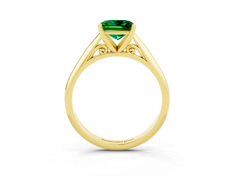 Yellow gold Princess Cut Emerald Solitaire Engagement Ring with Cathedral Setting and Four-Prong Mount_15