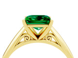 Yellow gold Princess Cut Emerald Solitaire Engagement Ring with Cathedral Setting and Four-Prong Mount_22
