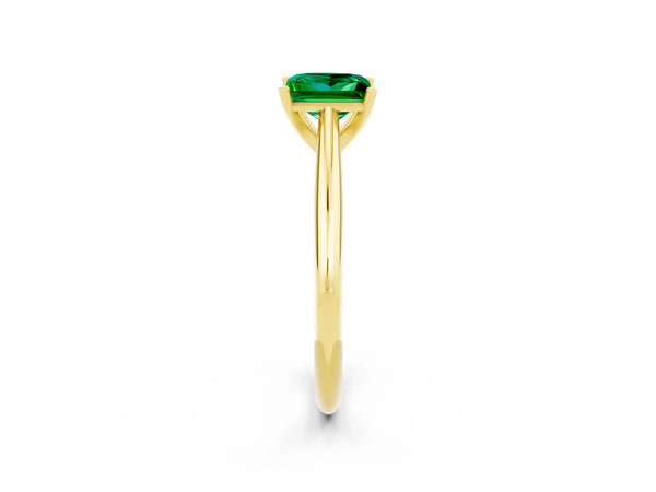 Yellow gold Princess Cut Emerald Solitaire Engagement Ring with Cathedral Setting and Four-Prong Mount