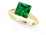 Yellow gold Princess Cut Emerald Solitaire Engagement Ring with Cathedral Setting and Four-Prong Mount_67