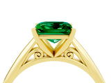 Yellow gold Princess Cut Emerald Solitaire Engagement Ring with Cathedral Setting and Four-Prong Mount_70