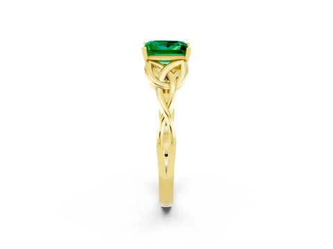 Yellow gold Princess Cut Emerald Solitaire Engagement Ring with Celtic Knot Band and Four-Prong Setting_2