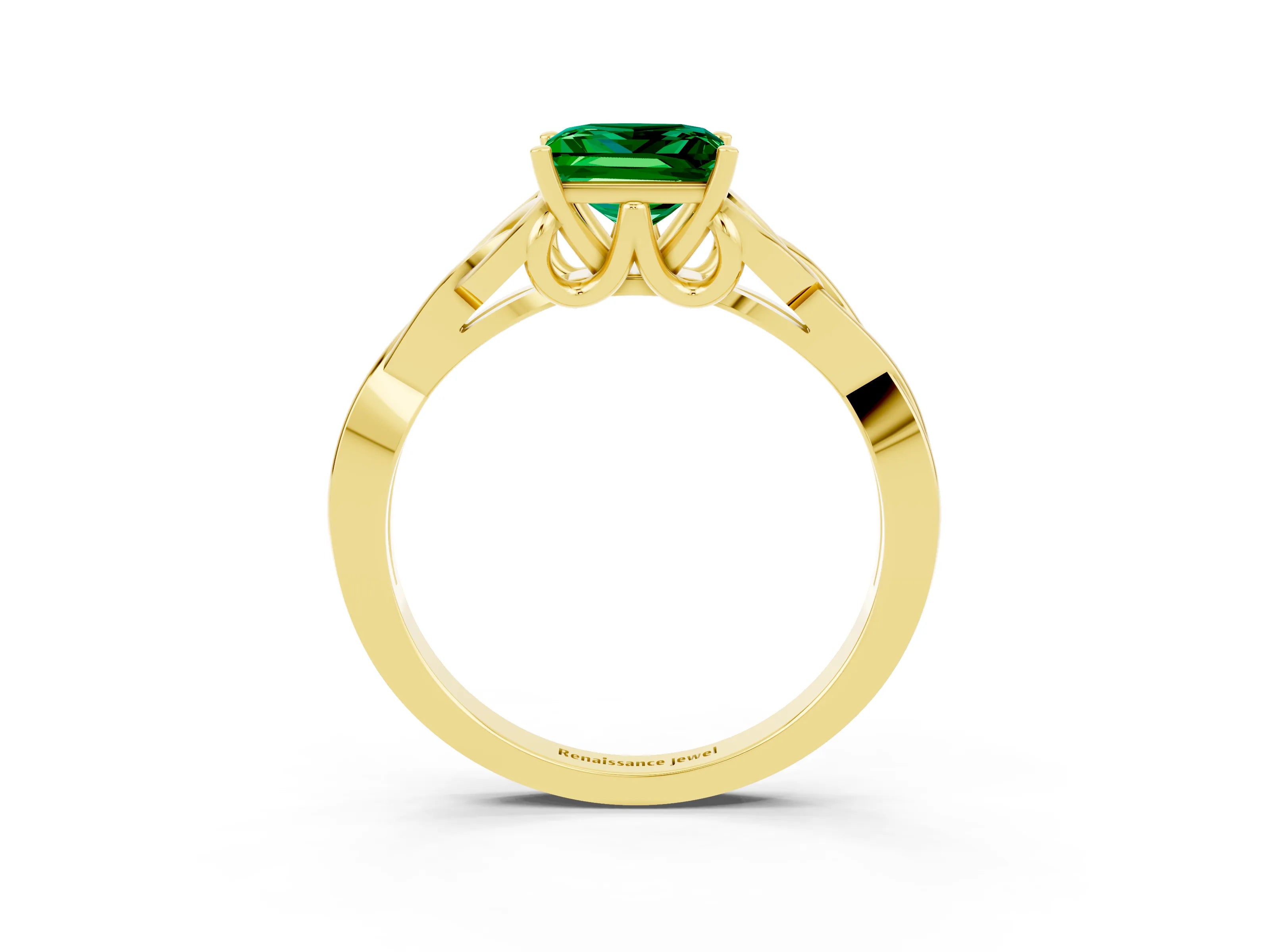Yellow gold Princess Cut Emerald Solitaire Engagement Ring with Celtic Knot Band and Four-Prong Setting_3