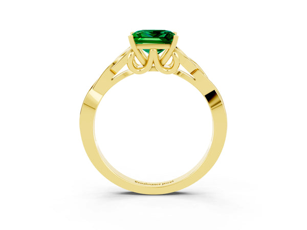 Yellow gold Princess Cut Emerald Solitaire Engagement Ring with Celtic Knot Band and Four-Prong Setting