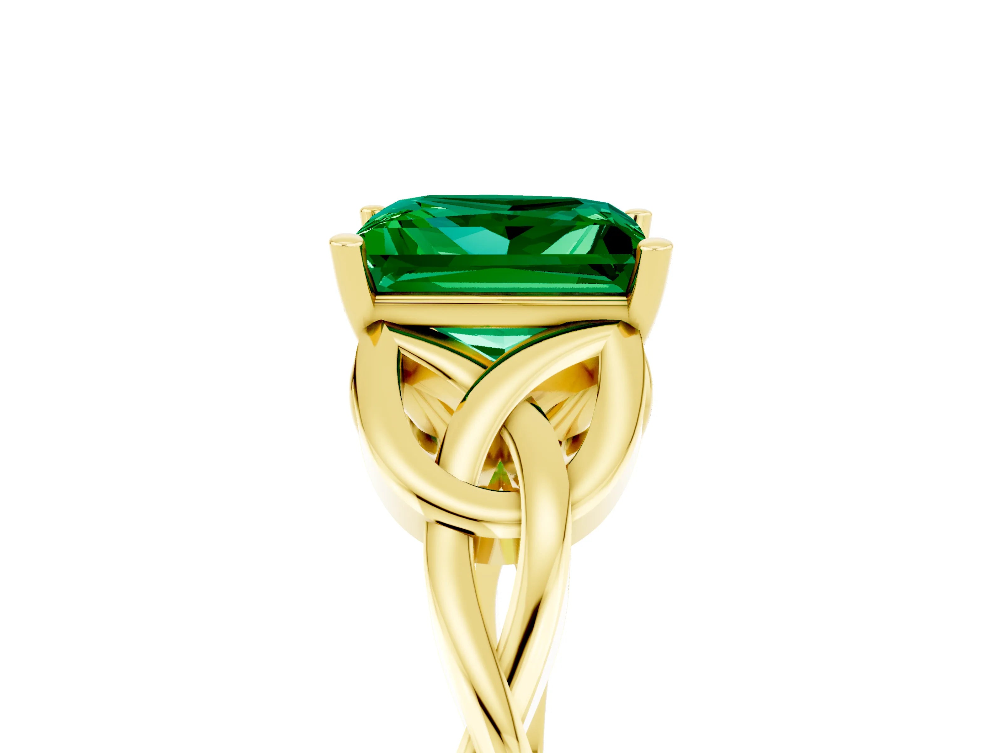 Yellow gold Princess Cut Emerald Solitaire Engagement Ring with Celtic Knot Band and Four-Prong Setting_5