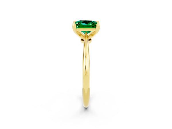 Yellow gold Princess Cut Emerald Solitaire Engagement Ring with Classic Band and Four-Prong Setting