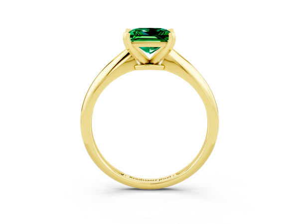 Yellow gold Princess Cut Emerald Solitaire Engagement Ring with Classic Band and Four-Prong Setting