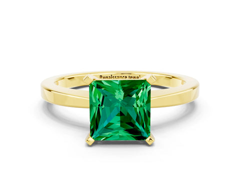 Yellow gold Princess Cut Emerald Solitaire Engagement Ring with Classic Band and Four-Prong Setting_24