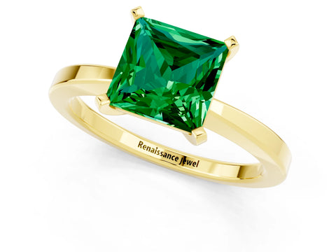 Yellow gold Princess Cut Emerald Solitaire Engagement Ring with Classic Band and Four-Prong Setting_25