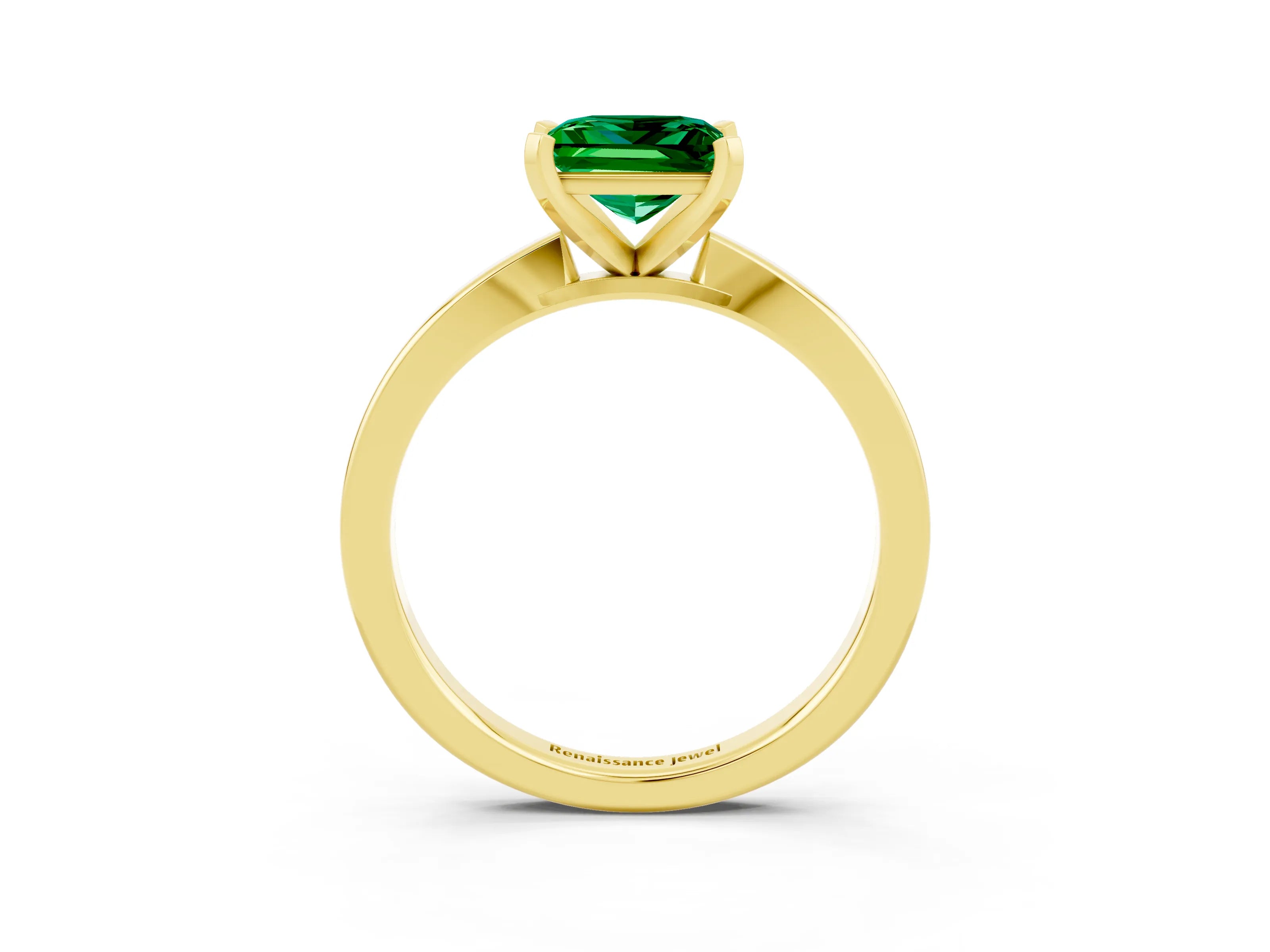 Yellow gold Princess Cut Emerald Solitaire Engagement Ring with Classic Band and Four-Prong Setting_27