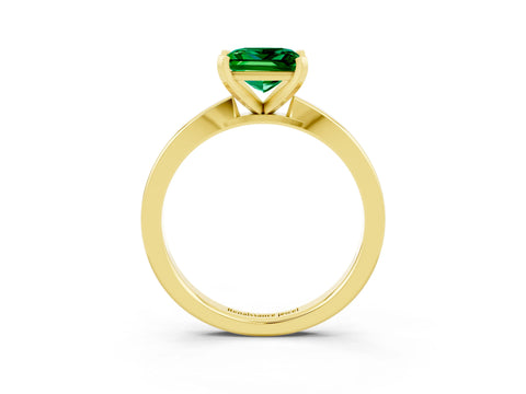 Yellow gold Princess Cut Emerald Solitaire Engagement Ring with Classic Band and Four-Prong Setting_27