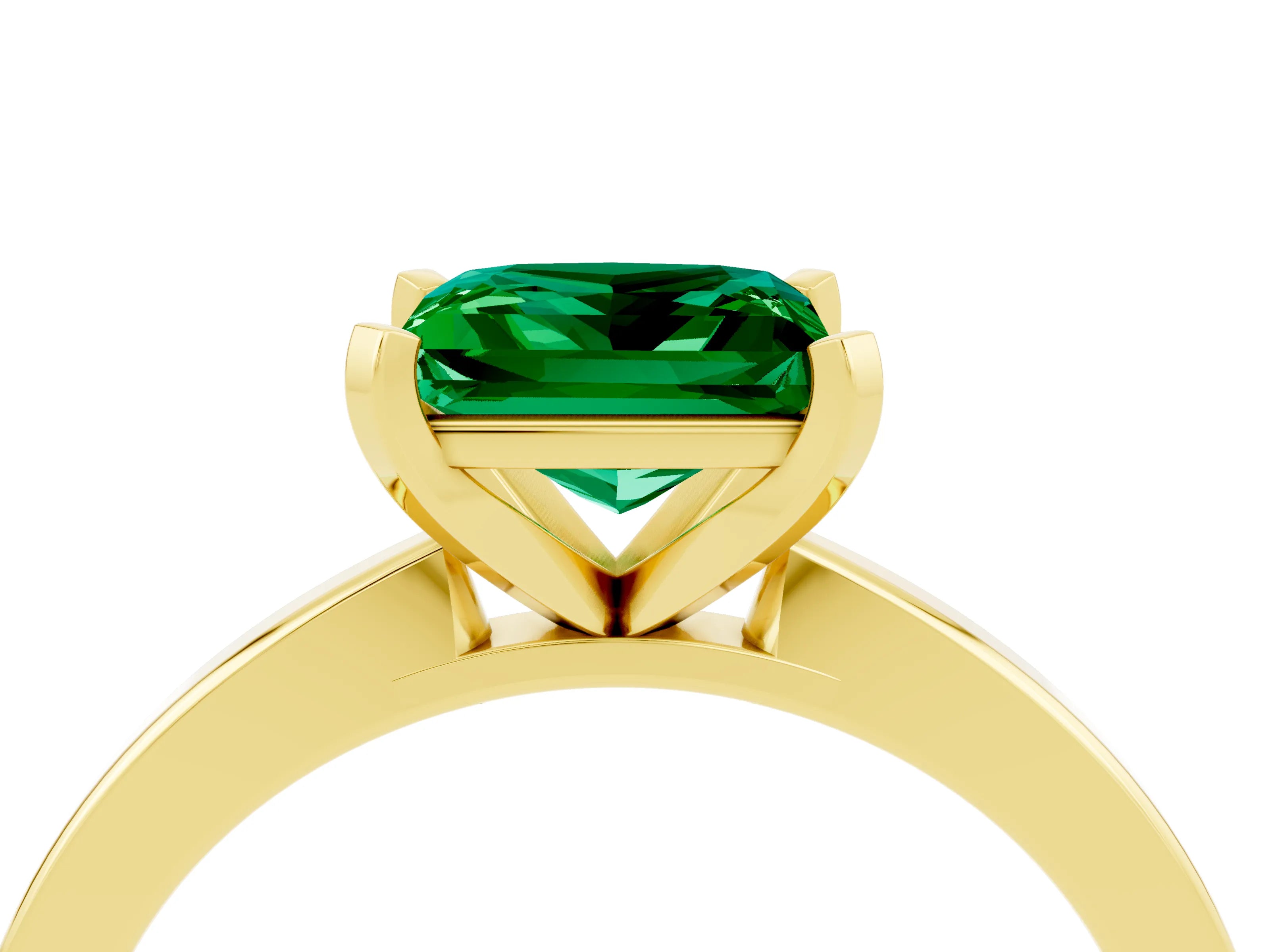 Yellow gold Princess Cut Emerald Solitaire Engagement Ring with Classic Band and Four-Prong Setting_28