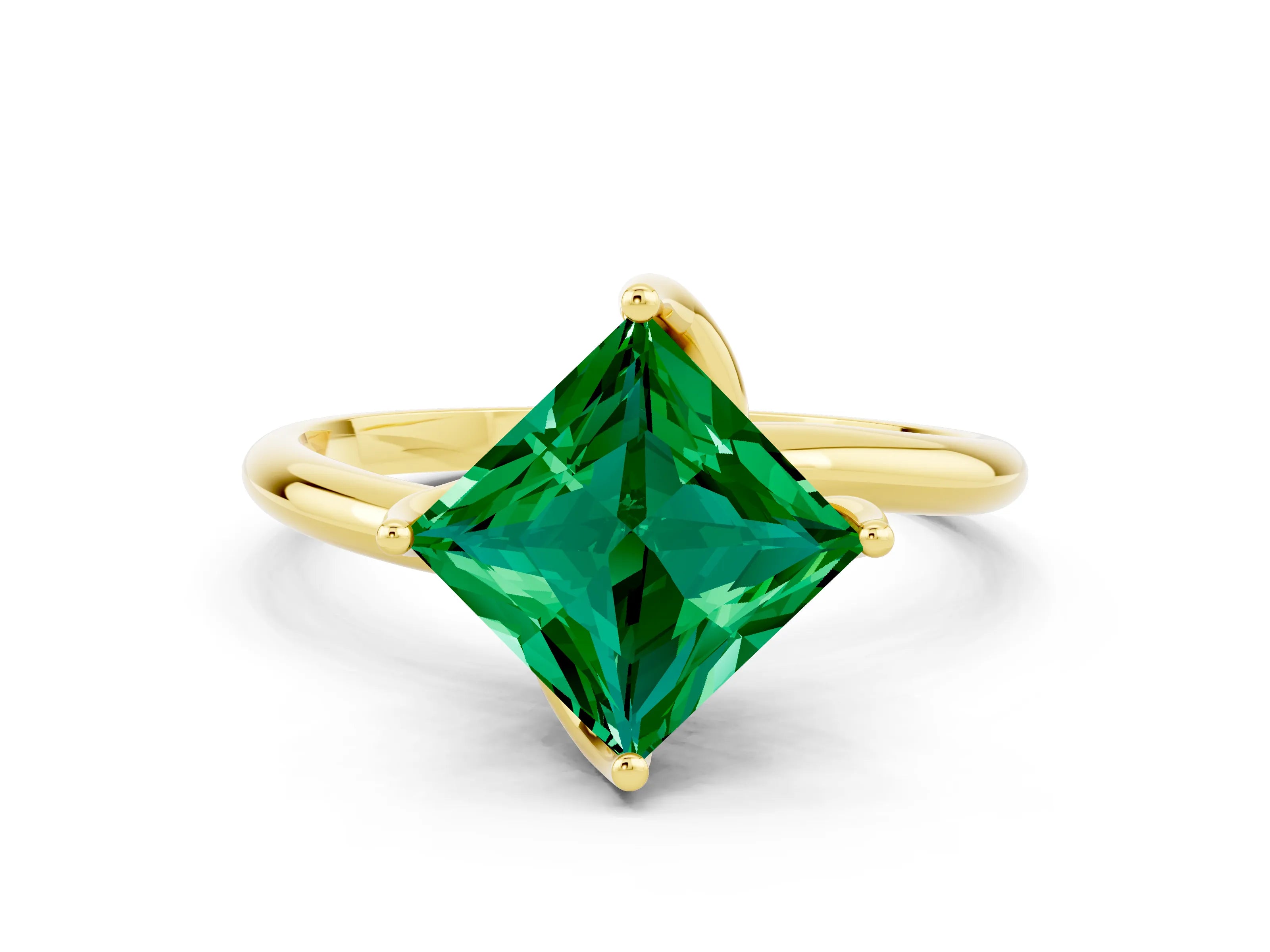 Yellow gold Princess Cut Emerald Solitaire Engagement Ring with Four-Prong Setting and Classic Band_12