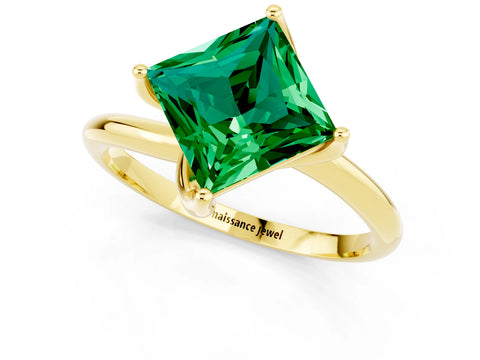 Yellow gold Princess Cut Emerald Solitaire Engagement Ring with Four-Prong Setting and Classic Band_13