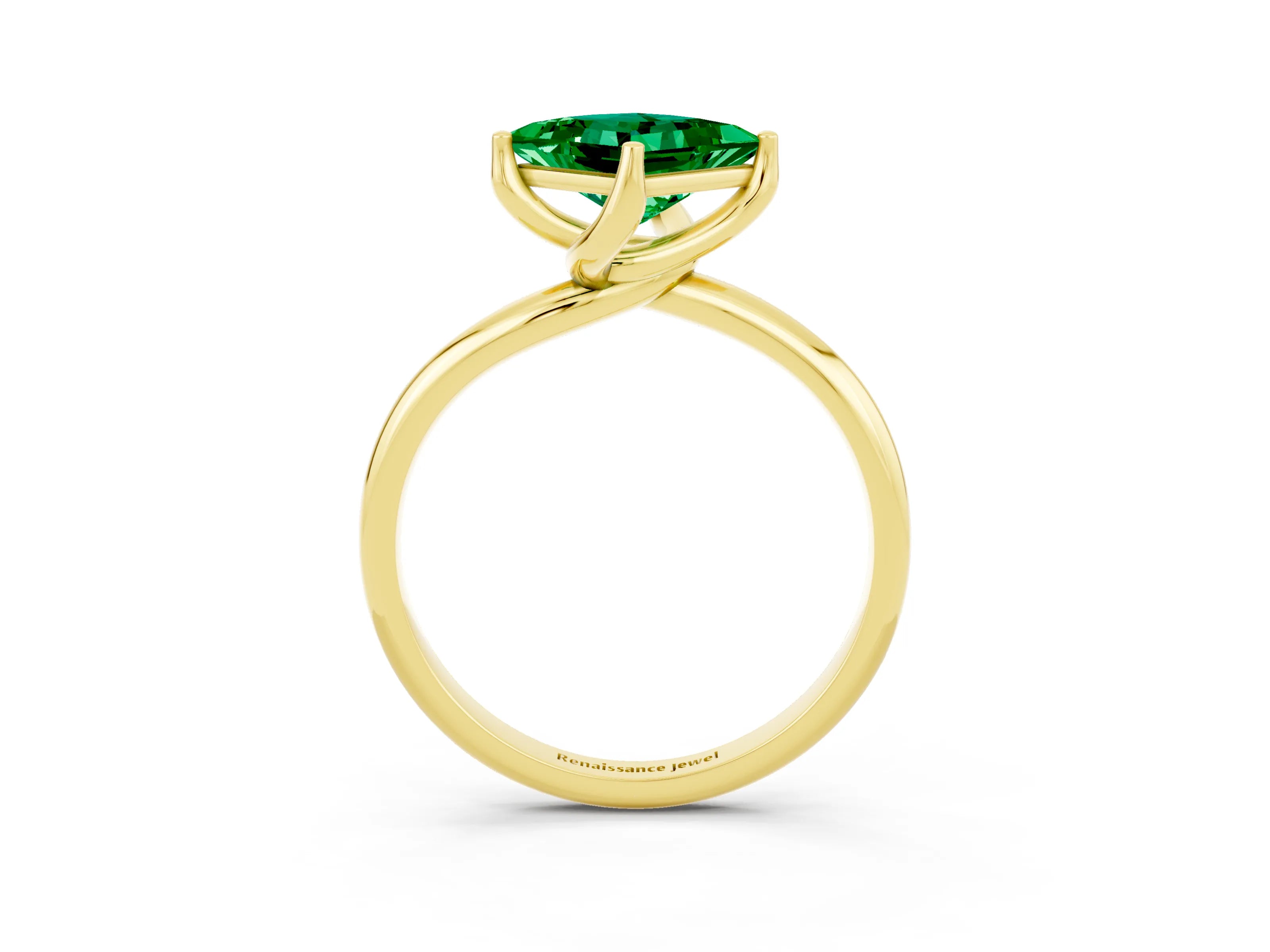 Yellow gold Princess Cut Emerald Solitaire Engagement Ring with Four-Prong Setting and Classic Band_15