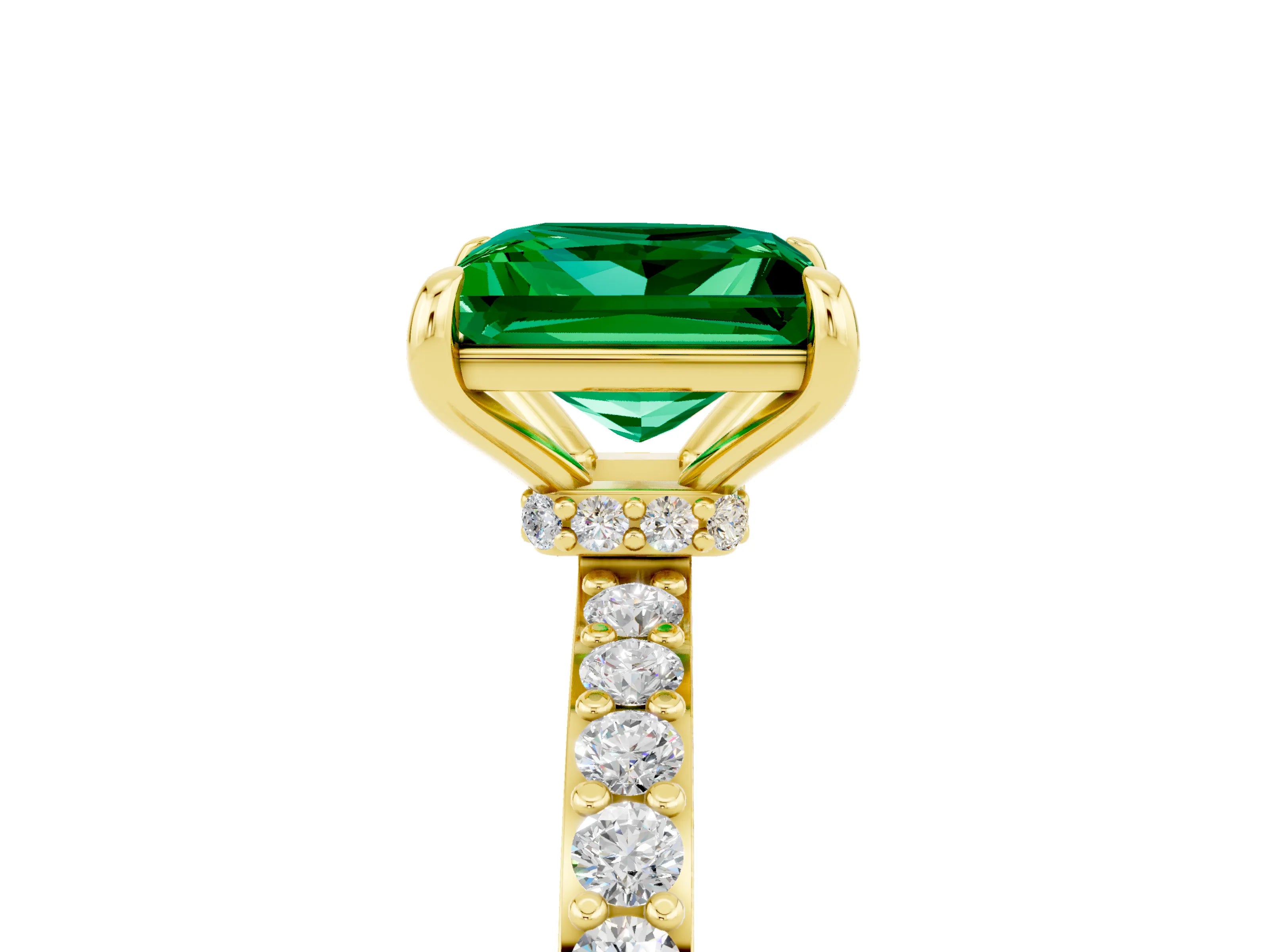 Yellow gold Princess Cut Emerald Solitaire Engagement Ring with Pavé Band and Four-Prong Setting_5