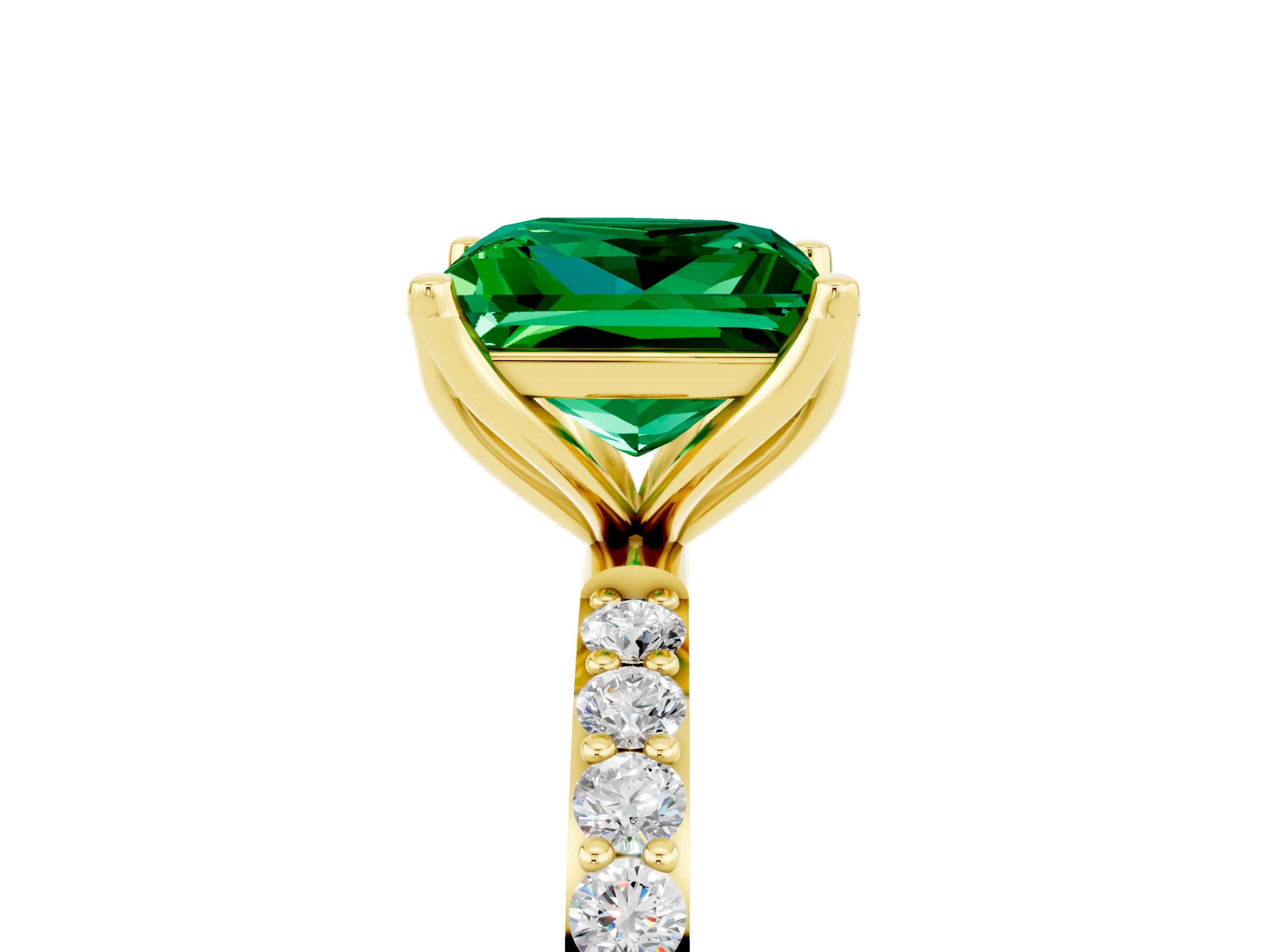 Yellow gold Princess Cut Emerald Solitaire Engagement Ring with Pavé Band and Prong Setting_5