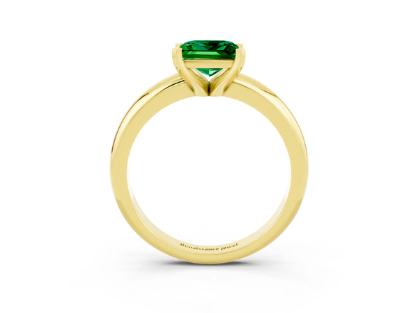 Yellow gold Princess Cut Emerald Solitaire Engagement Ring with Round Band and Four-Prong Setting