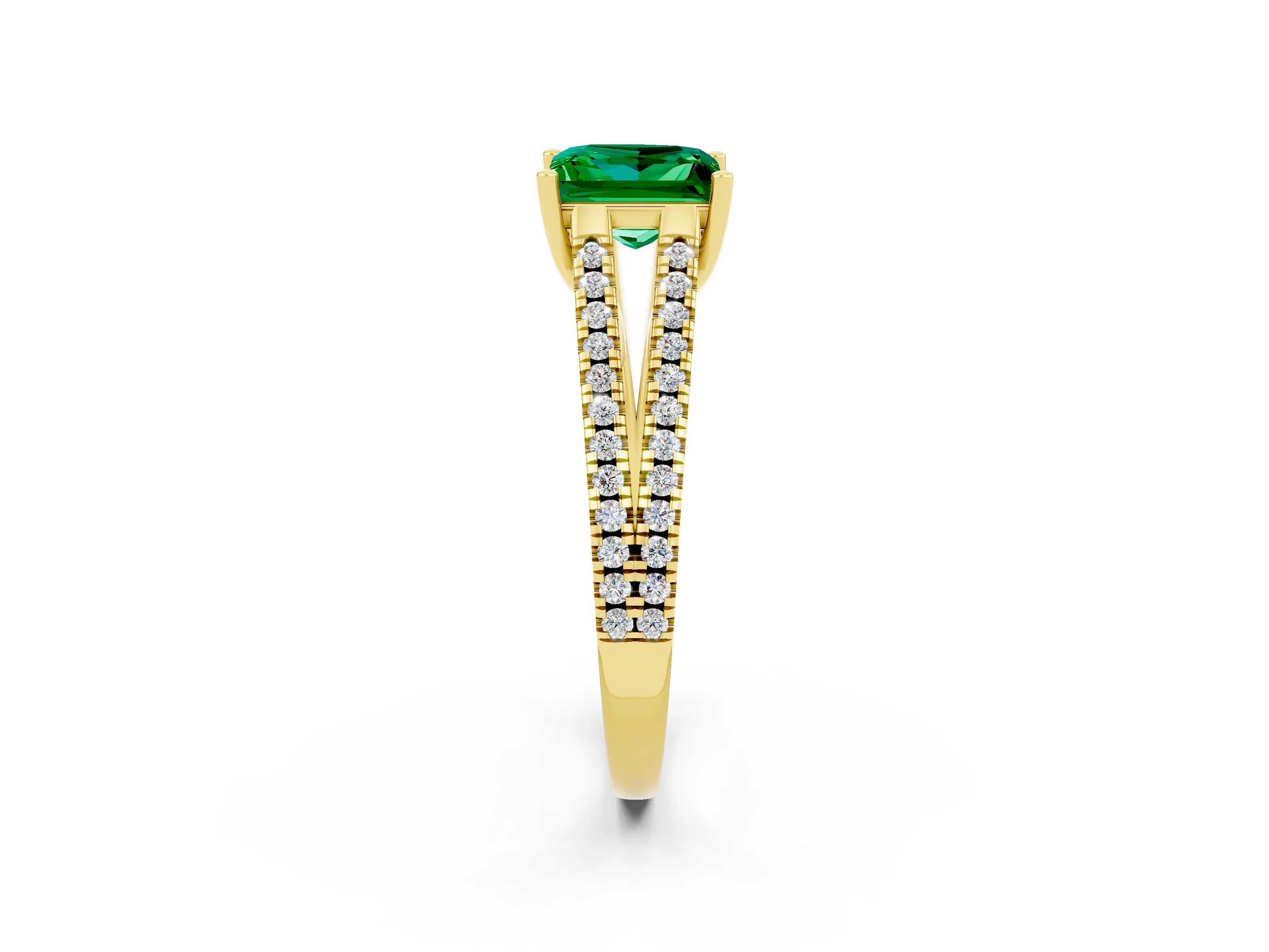 Yellow gold Princess Cut Emerald Solitaire Engagement Ring with Split Shank Pavé Band_2