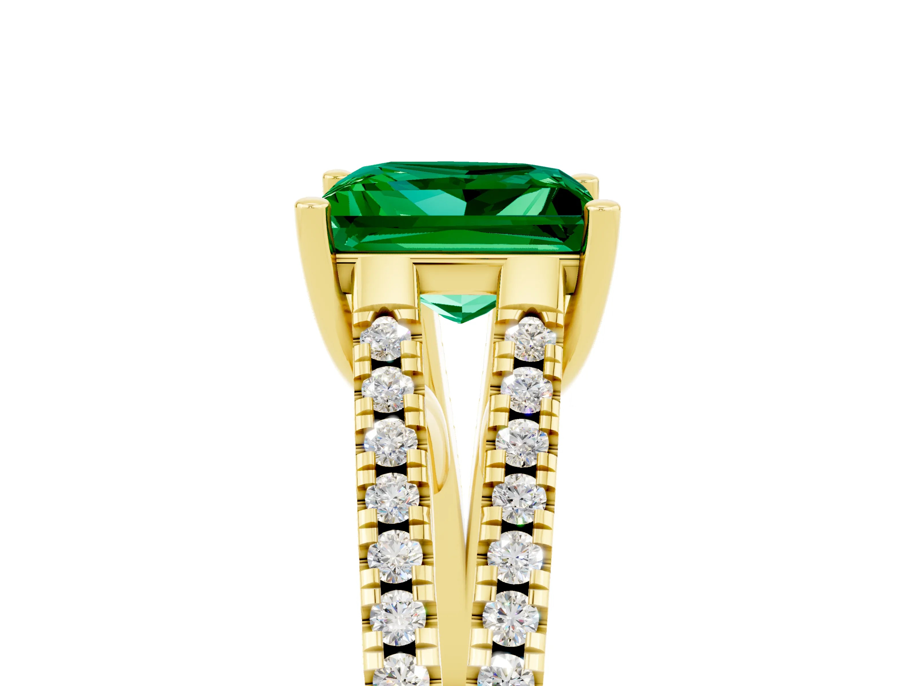 Yellow gold Princess Cut Emerald Solitaire Engagement Ring with Split Shank Pavé Band_5