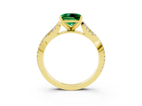 Yellow gold Princess Cut Emerald Solitaire Engagement Ring with Twisted Pavé Band and Four-Prong Setting_15