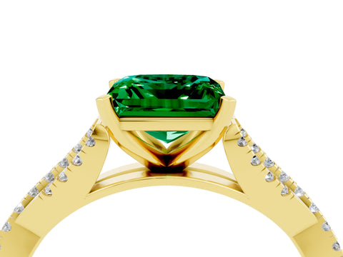 Yellow gold Princess Cut Emerald Solitaire Engagement Ring with Twisted Pavé Band and Four-Prong Setting_16