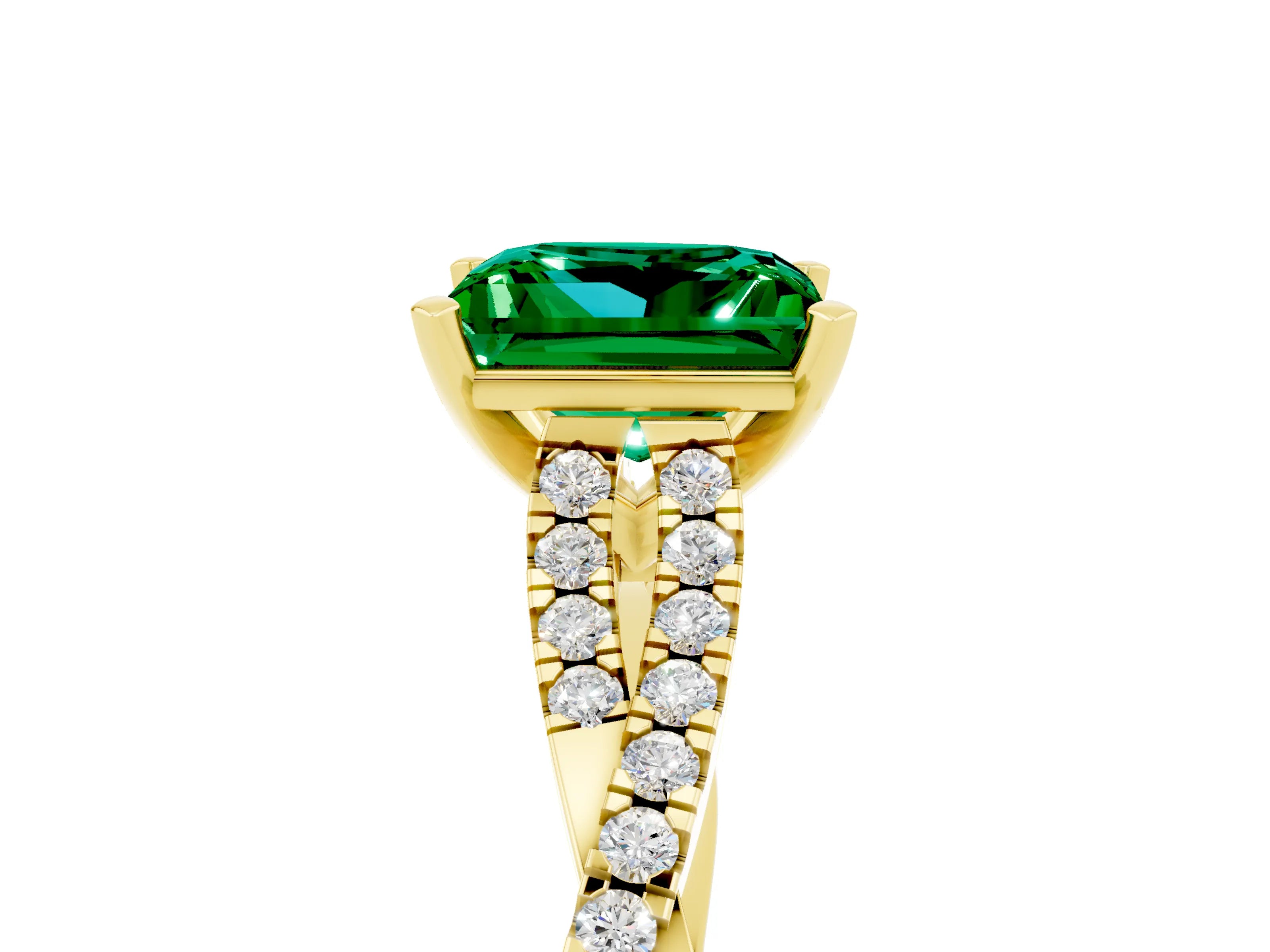 Yellow gold Princess Cut Emerald Solitaire Engagement Ring with Twisted Pavé Band and Four-Prong Setting_17