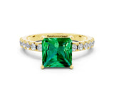 Yellow gold Princess Cut Emerald Solitaire Pavé Band with Four-Prong Setting