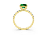 Yellow gold Princess Cut Emerald Solitaire Pavé Band with Four-Prong Setting_3